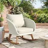 Outdoor Wooden Rocking Chair, Patio Rocking Chair with Soft Cushions & Wood Leg - Photo 8