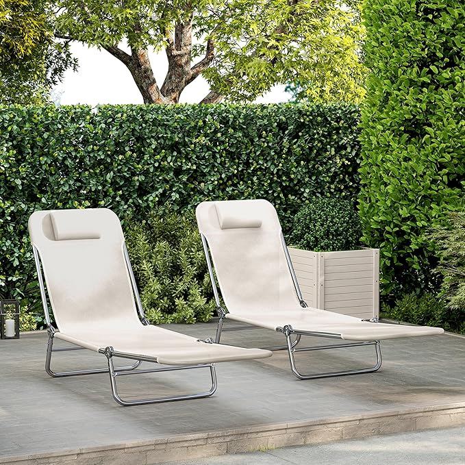 Outsunny 2 Piece Folding Chaise Lounge Chairs, Pool Sun Tanning Chairs with Reclining Back, Breathable Mesh Seat - Photo 9