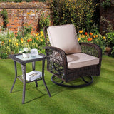 VINGLI Outdoor Side Table with Storage Wicker Patio Side Table - Photo 7