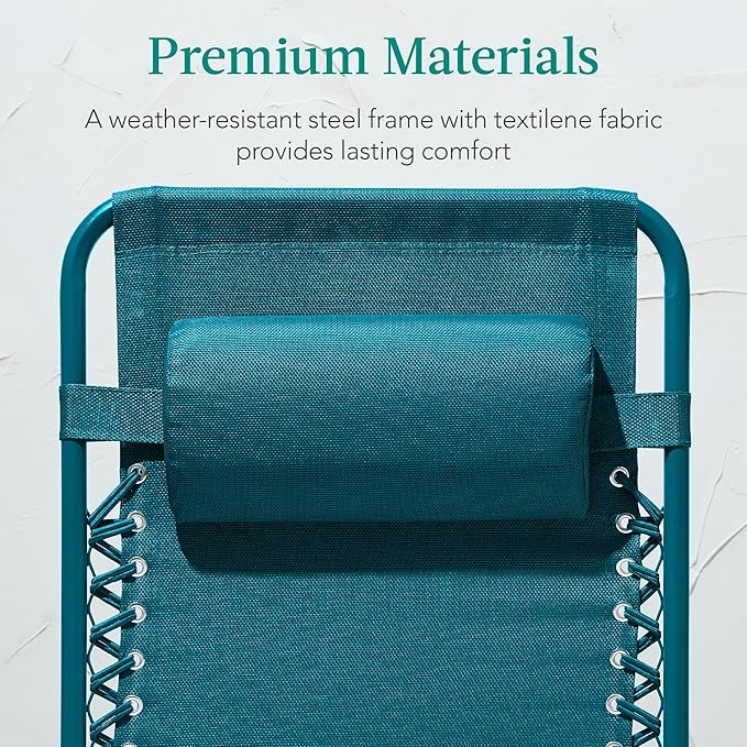 Best Choice Products Adjustable Zero Gravity Chair, Monochromatic Color Folding Patio Recliner w/Side Tray, Headrest - Peacock