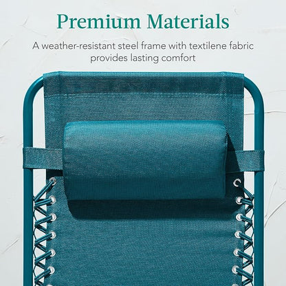 Best Choice Products Adjustable Zero Gravity Chair, Monochromatic Color Folding Patio Recliner w/Side Tray, Headrest - Peacock