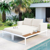 LUMISOL Outdoor Patio Daybed Metal Daybed with Cushions and Wood Topped Side Spaces for Drinks - Photo 2