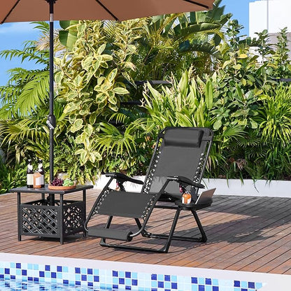 Yaheetech 29" Zero Gravity Chair Folding Reclining Lounge Recliner with Removable Pad & Headrest & Side Cup Holder Tray for Indoor and Outdoor Dark Gray/1