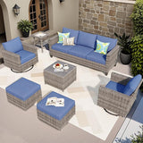 ovios Patio Furniture Set, 7 Pieces Outdoor Wicker Sofa Couch with Swivel Rocking Chairs Glass Table Comfy Cushions - Photo 1