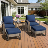 5 Pieces Metal Wicker Patio Furniture Set - Two Armchairs and Two Ottomans, One Side Table - Photo 8