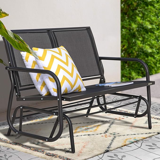 NUU GARDEN 2 Seats Outdoor Glider Bench Patio Glider Swing Chair with Powder Coated Steel Frame and Breathable Seat - Photo 6