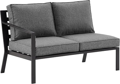 Crosley Furniture Clark Outdoor Sectional Left Side Loveseat, 2-Person Patio Couch for Deck, Backyard, Matte Black with Charcoal Cushions