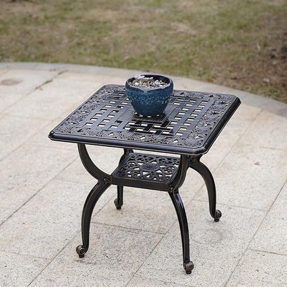 Mandolin Outdoor Patio,Rust -Resistant Cast Aluminum Side Table,Weather Resistant End Table，Coffee Table， Perfect for Patio, Backyard Or Garden. W 20.8" X H18.5(Aluminum Square, Copper)