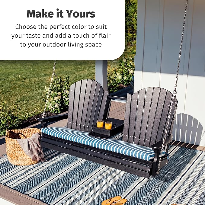 LuxCraft 5' Adirondack Hanging Front Porch Swing with Flip Down Console, Seats Up to 3 - Photo 5