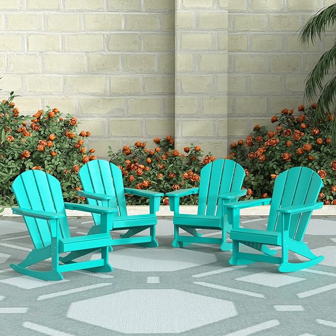 WestinTrends Malibu Outdoor Patio Porch Rocking Adirondack Chair (Set of 4), Turquoise