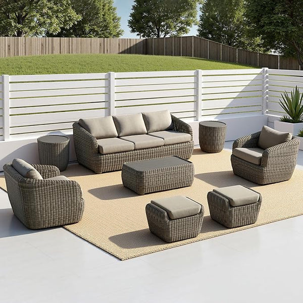 CHITA 8 Pieces Patio Wicker Furniture Set, Outdoor Rattan Bistro Set with Removable Thickened Cushions, Fully Assembled - Photo 1