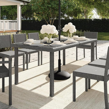 Martha Stewart Bedford 71" Indoor-Outdoor Patio Table with Faux Wood Top and Rattan Wicker Finish in Brown