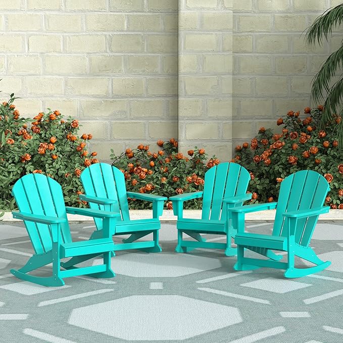 WestinTrends Malibu Outdoor Patio Porch Rocking Adirondack Chair (Set of 4), Turquoise