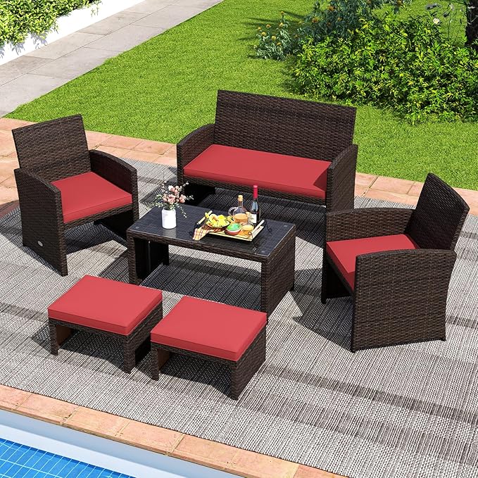 Tangkula 2 Pieces Patio PE Rattan Ottomans - Photo 9