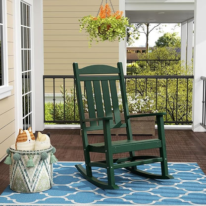WO Home Furniture Patio Rocking Chair Farmhouse Outdoor HDPE UV Weather Resistant (Dark Green)