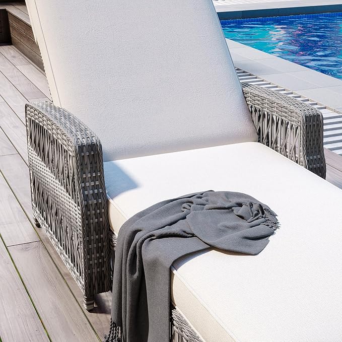 Merax Outdoor Chair Recliner Chair, Wicker Patio Long Reclining Chaise with Adjustable Backrest - Photo 6