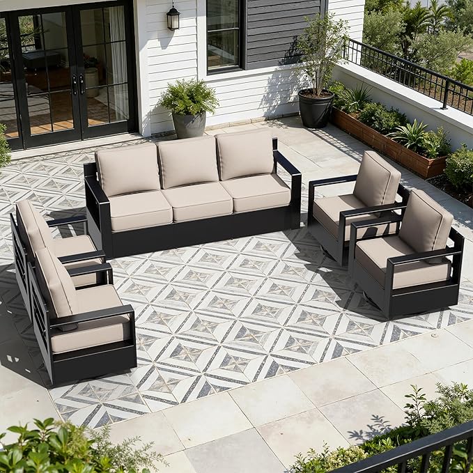 Outdoor Aluminum Furniture Set, 5-Piece Patio Conversation Set, 4 Swivel Chairs and 1 Sofa, All-Weather Metal Frame - Photo 1