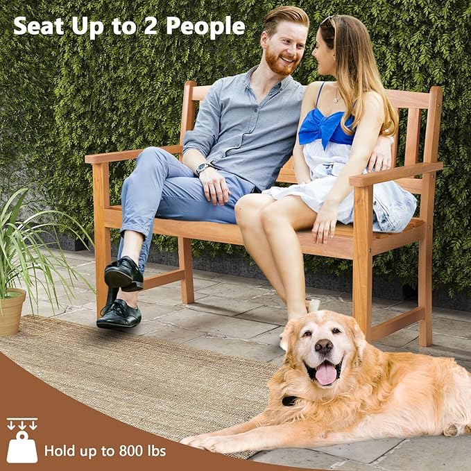 Giantex 2-Person Outdoor Bench, Acacia Wood Patio Bench w/Ergonomic Backrest, Comfortable Armrests & Curved Seat, Garden Bench for Backyard, Patio, Deck, Porch, 800 Lbs Weight Capacity, Natural