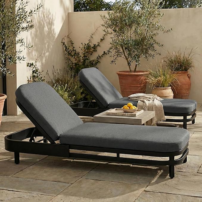 Merax Outdoor Lounge Chair Set of 2, Modern Aluminum Chaise Loungers with Premium Olefin Cushions - Photo 7