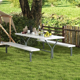 Giantex Picnic Table 6FT for 8 Person, Outdoor Table Set w/ 2 Benches, All-Weather HDPE Rectangular Tabletop - Photo 2