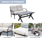 LOKATSE HOME Outdoor Loveseat and Coffee Table Metal Conversation Set Patio Furniture with Cushions for Poolside - Photo 3