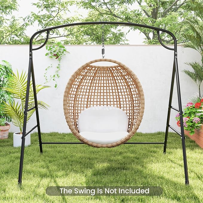 Tangkula Metal Swing Frame, Porch Swing Stand with Extra Side Bars, 3-Ring Design, Heavy Duty A-Frame Swing Stand Frame Outdoor for Lawn, Garden, Backyard