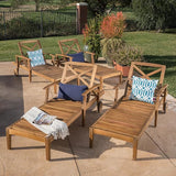 Christopher Knight Home Perla Outdoor Acacia Wood Adjustable Chaise Lounge (Set of 4) - Photo 2