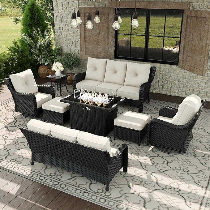 8 Piece Patio Furniture Set with Fire Pit Table - Photo 1