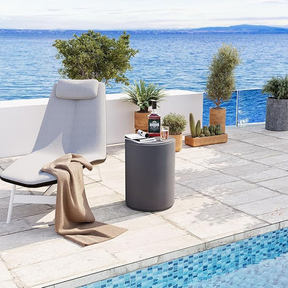 COSIEST 21" Outdoor Side Table, Weather-Resistant Round Concrete End Table for Patio,Durable Small Outside Tables Accent Stool for Garden, Porch, Deck, Balcony & Beach，Cement Gray