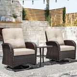 Joyside Outdoor Swivel Rocker Chairs, 3 Piece Wicker Patio Set with Thickened Cushions, High Back, Deep Seating - Photo 2