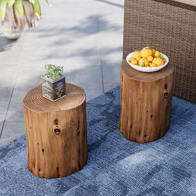 SUNBURY Outdoor Stump Side Table, Faux Wooden Concrete Side Table, Tree Stump Wooden Stool, Patio End Table - Photo 4