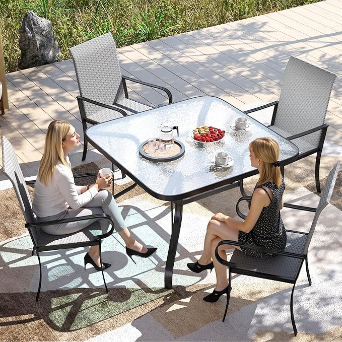Outsunny Set of 4 Outdoor Wicker Dining Chairs, All-Weather Rattan Armchairs with Armrests, Steel Frame - Photo 7