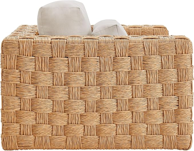 Modway Thames Wicker Rattan Outdoor Armchair - Natural Light Gray, UV-Resistant Deep-Seating Accent Chair with Cushion and Lumbar Pillow, Basket-Weave Patio Accent Chair for Backyard, Deck