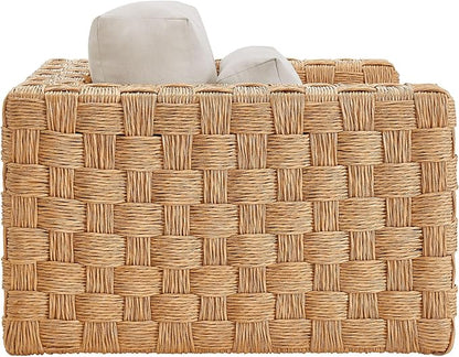 Modway Thames Wicker Rattan Outdoor Armchair - Natural Light Gray, UV-Resistant Deep-Seating Accent Chair with Cushion and Lumbar Pillow, Basket-Weave Patio Accent Chair for Backyard, Deck