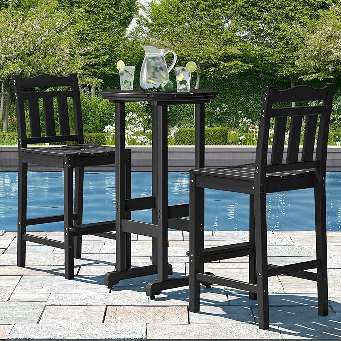 nalone Outdoor Bar Chairs and Table Set, HDPE Balcony Adirondack Chairs and Tables 3 Pieces Set - Photo 2