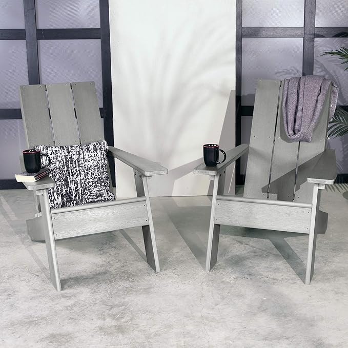 Highwood Italica Modern Adirondack Chairs 2-Piece Set, Costal Teak