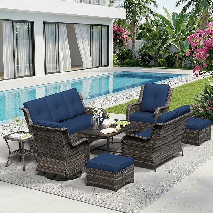 8 Piece Outdoor Wicker Patio Furniture Set, Outdoor Swivel Rocker Patio Chairs Set with Thickened Olefin Cushions - Photo 9
