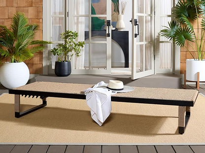 SAFAVIEH Outdoor Patio Furniture Collection - Arman Black Metal & Heather Tan Rope Chaise Lounge Chair, 6 Reclining Positions, No Cushion (PAT7548A)