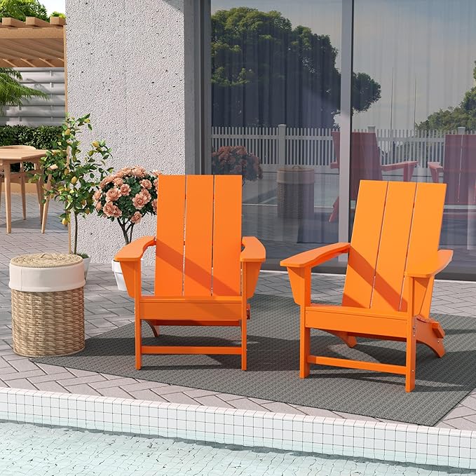 WestinTrends Ashore Modern Outdoor Folding Adirondack Chair (Set of 2), Orange