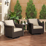 3 Pieces Patio Conversation Furniture Set - 2 Swivel Chairs, 1 Side Table - Photo 1