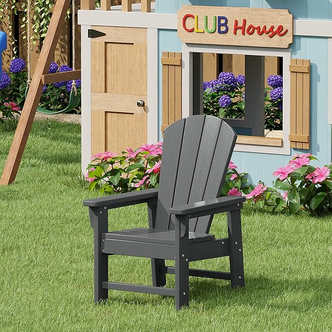 WestinTrends Malibu Kids Outdoor HDPE Adirondack Plastic Patio Chair, Gray