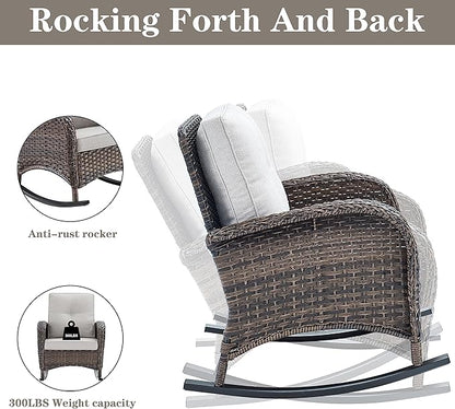 Belord 7 Piece Outdoor Patio Furniture Sets with Rocking Chairs, Wicker Loveseat Conversation Sets for Patio Deck Backyard Poolside, Beige Cushion