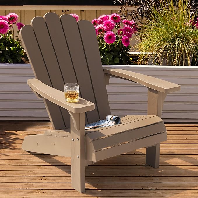 NUU GARDEN Folding Adirondack Chair, Plastic Fire Pit Chairs, Patio Chair Weather Resistant, Outdoor Chairs, Lawn Chair with Widened Armrests, for Deck, Outdoor, Backyard, Garden, Champagne