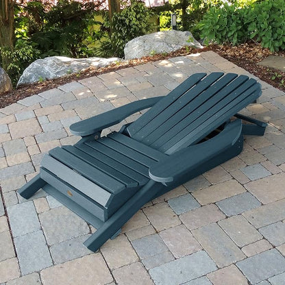 Highwood AD-KITCHL5-NBE Hamilton Folding & Reclining Adirondack Chair with Ottoman and Cup Holder, Nantucket Blue