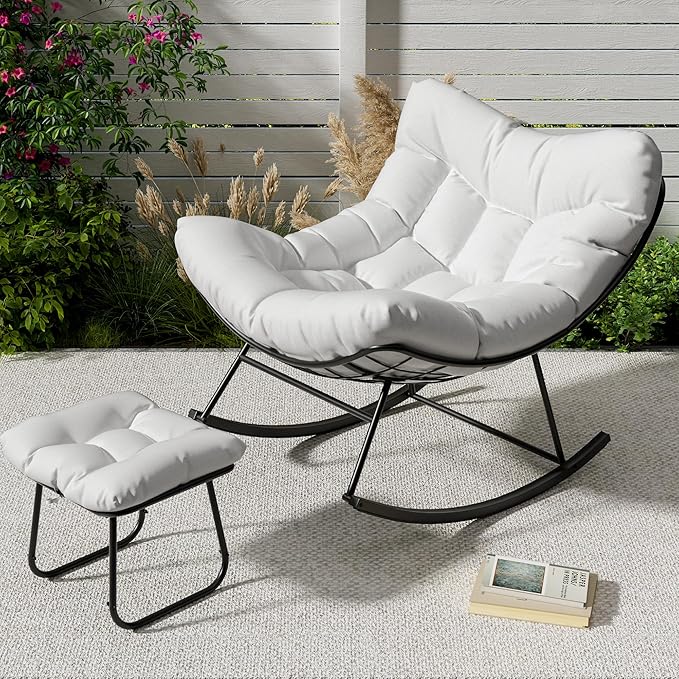 GAOMON Outdoor Oversized Papasan Rocking Chair with Footrest - Patio Lounge Chair with Ottoman - Photo 2