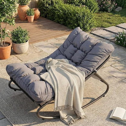 GarveeHome Wicker Rocking Chair, Papasan Egg Rocker with Iron Frame & Thick Cushion, Adjustable Rocking Range & Fixed Rope, 450 lbs Capacity Indoor/Outdoor for Porch, Garden, Grey