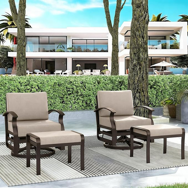 Gotland 4 Piece Patio Set, Metal Outdoor Swivel Chairs Set of 2 with 2 Ottoman 5.1’’ High-Resilience Seat Cushions - Photo 1