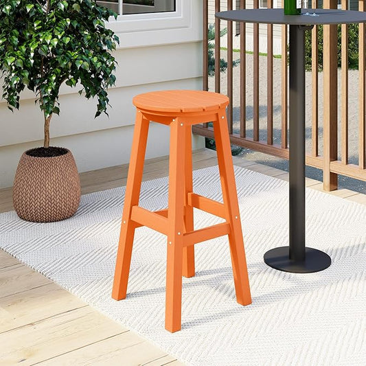 Costaelm 29" Height Outdoor Bar Stools, All-Weather Bar Stools, Adirondack Poly Patio Round Bar Stool for Patio, Deck, Kitchen Counter and Garden, Orange