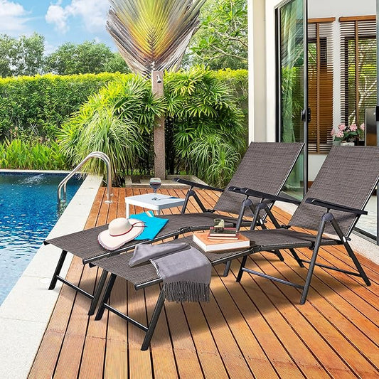 S AFSTAR Patio Chaise Lounges, Outdoor Reclining Lounge Chairs with Adjustable Backrest & Heavy Duty Steel Frame, Recliner Chair for Poolside Lawn Backyard (2)