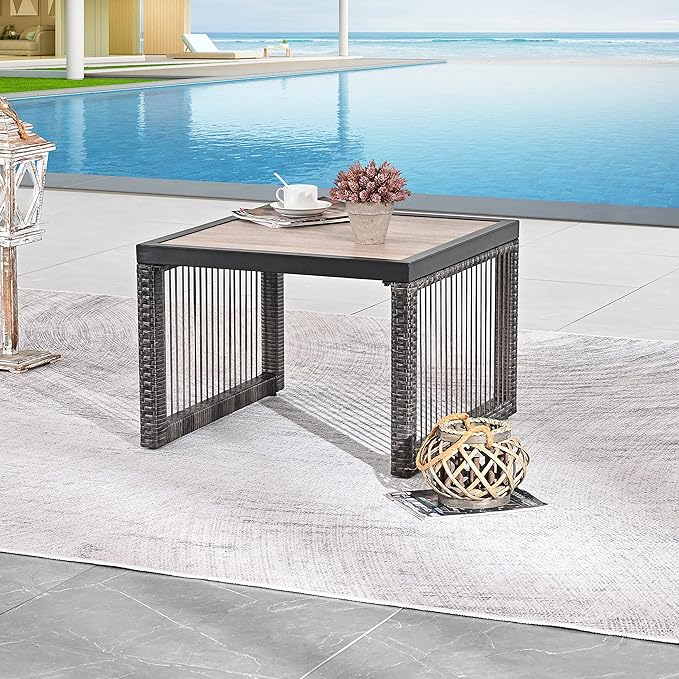 LOKATSE HOME Patio Coffee Table Dining Furniture for Balcony, Porch, Deck, Black/Brown